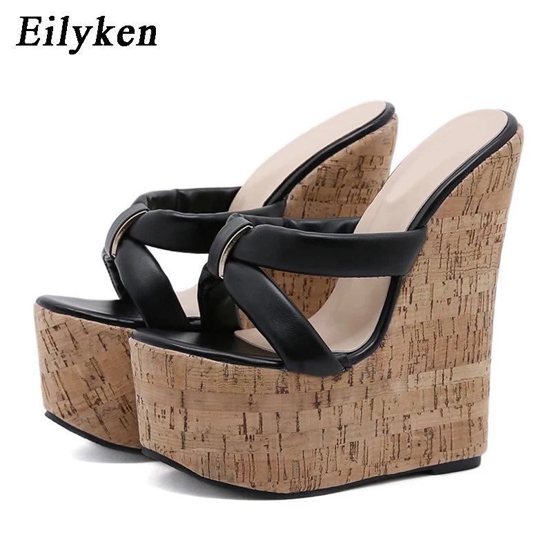Eilyken Summer Outdoor Fashion Brand Peep Toe Platform Slippers High Quality Sandals Women Wedges Heels Ladies Leisure Shoes