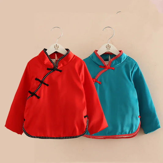 Child Thickening Traditional Chinese Year Style Ethnic Tang Jacket Coat For Kids Baby Girls