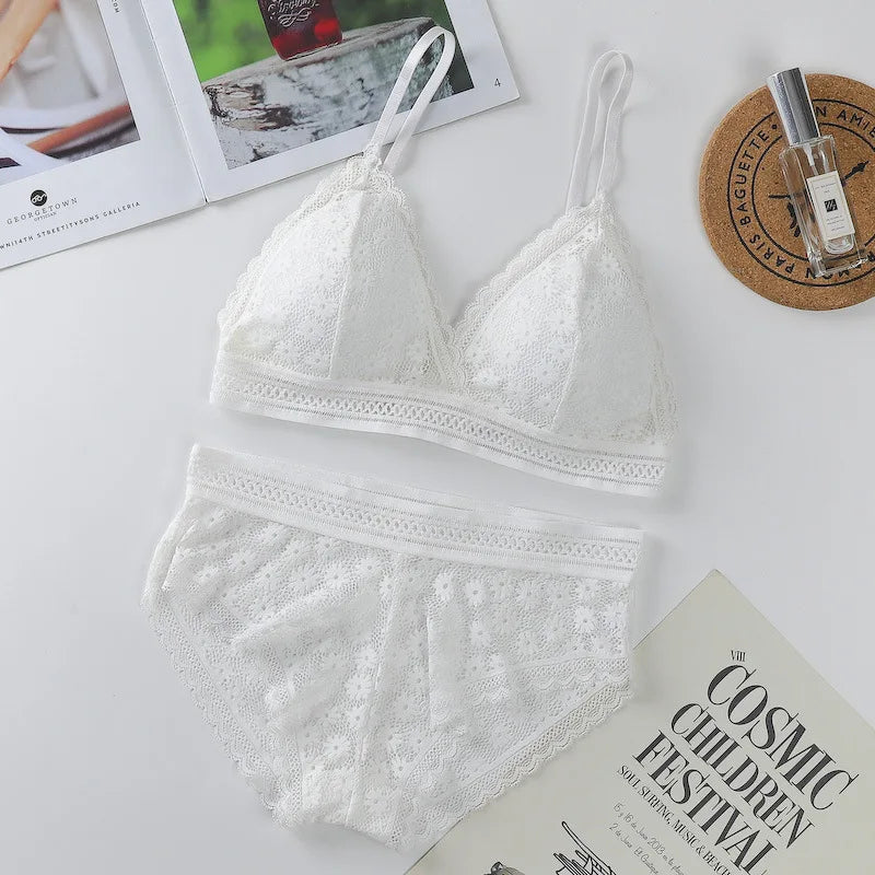 Transparent Women's Bra and Underwear Set Lace Brassiere Push-up Bra and Panty