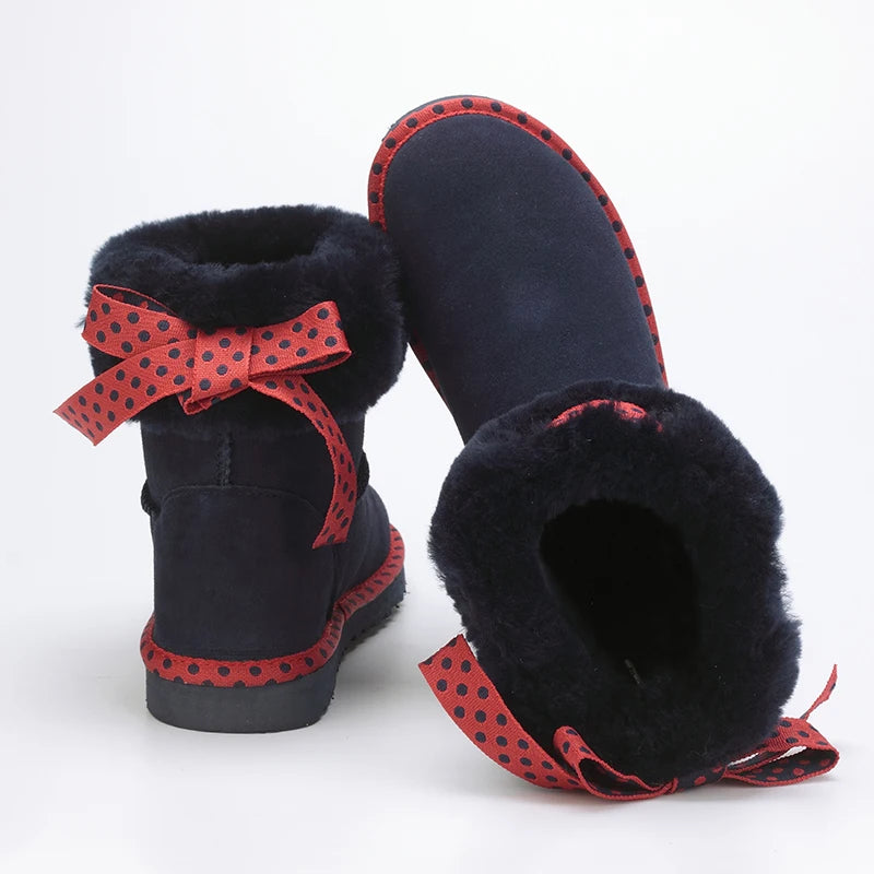 100% Genuine Leather Natural Fur Snow Boots Women Top Australia Boots