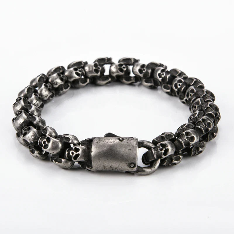 Punk Skull Bracelets Men Stainless Steel Shiny Matte Skull Charm Link Chain Brecelets Male Gothic Jewelry 2021