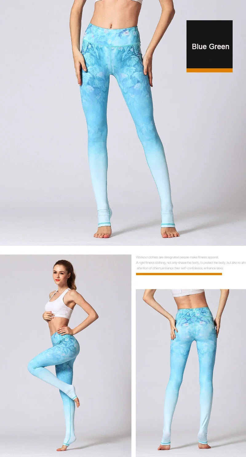 Cloud Hide Yoga Pants Women High Waist Trainer Sports Leggings Long Tights Floral