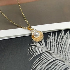 Shell Imitation Pearl Pendant Necklace For Women Fashion Collar Neck