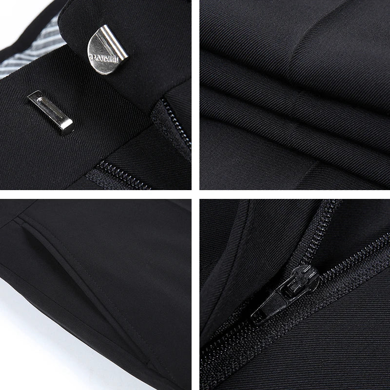 Men Silk Black Dress Pants Formal Social Office Trousers Male Summer Spring