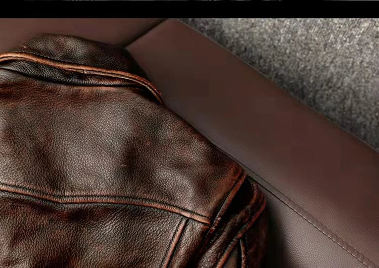 Men Leather Jacket  Swallow Tailed Vintage Motorcycle Top Cowhide Coat