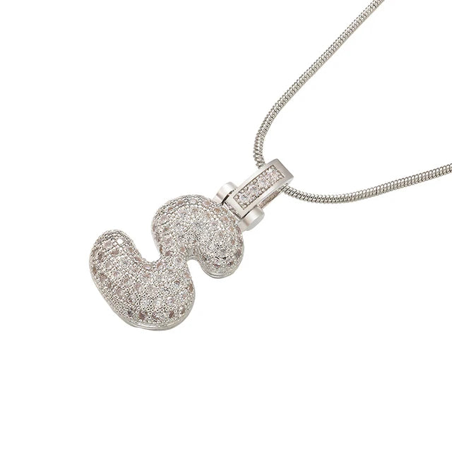 ZHUKOU 1.25x500mm Fat and lovely crystal brass silver color  letter necklace for women friends birthday gift model: VL34