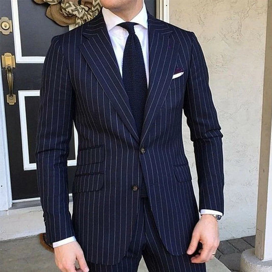 2 Piece Pinstripe Men's Suit Slim Fit for Formal Wedding Tuxedo Notched