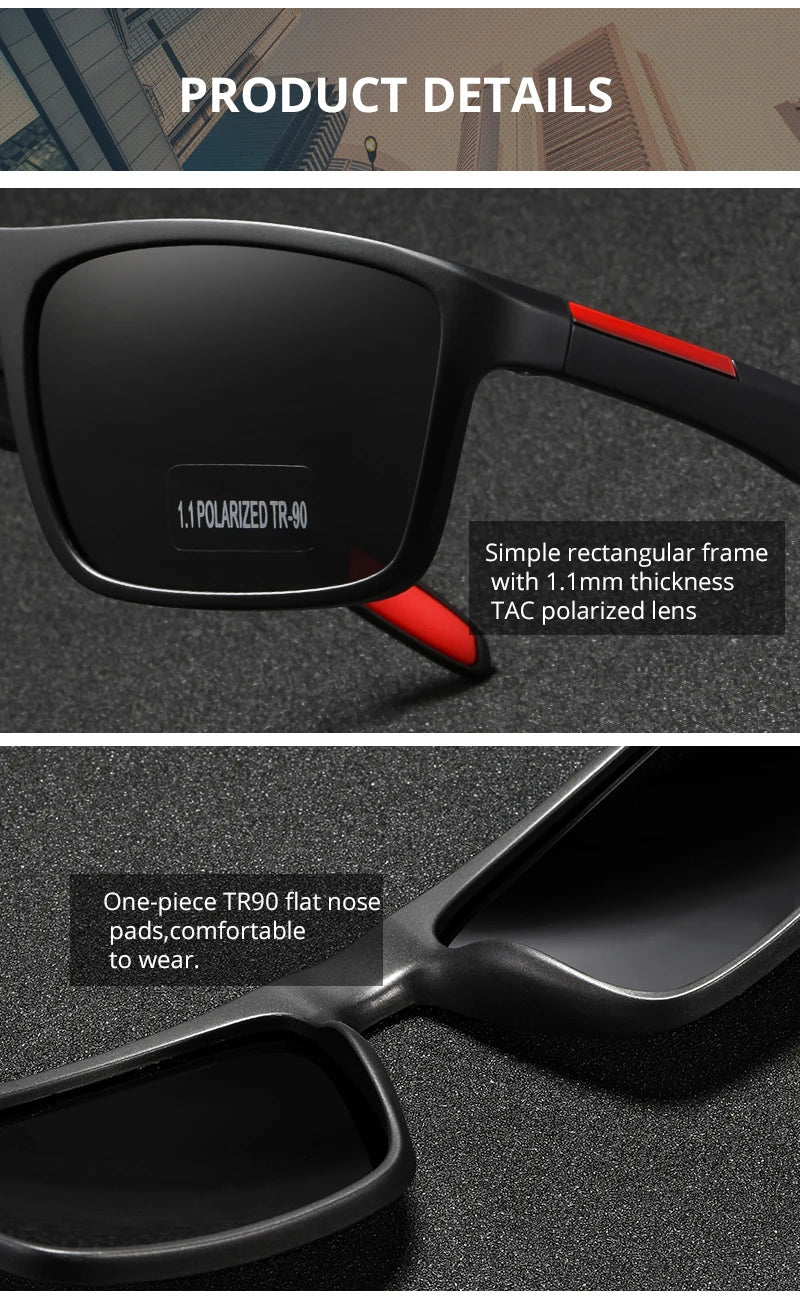 KDEAM Rectangular Ultra Light Sports Sunglasses Men Polarized TAC 1.1mm Thickness Lens Driving Sun Glasses Women Cat.3
