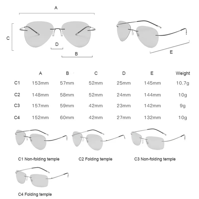 Sunglasses Men Vintage Ultralight Brand Designer Frameless Grey Photochromic