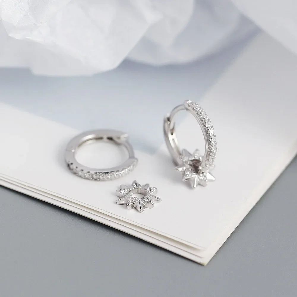 925 Sterling Silver Earring Zircon Sun Flower Ear Ring Geometric Style Water Drop Ear Bone Cute Temperament Woman Girl Ear Jewel