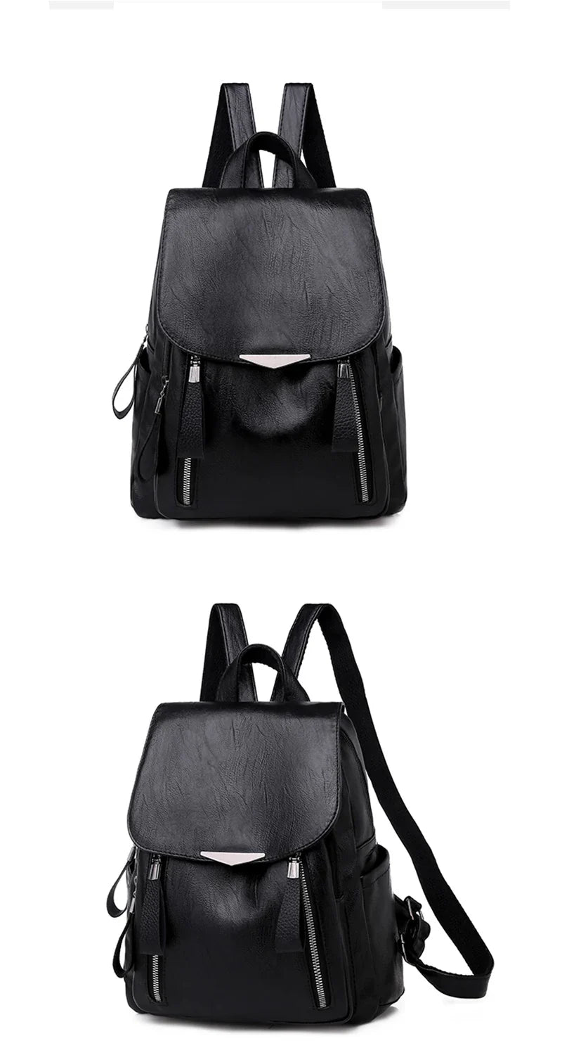 Yogodlns Luxury Backpack For Women Soft PU Leather Backpack Travel Large Capacity School Bag Double Zipper Business Knapsack