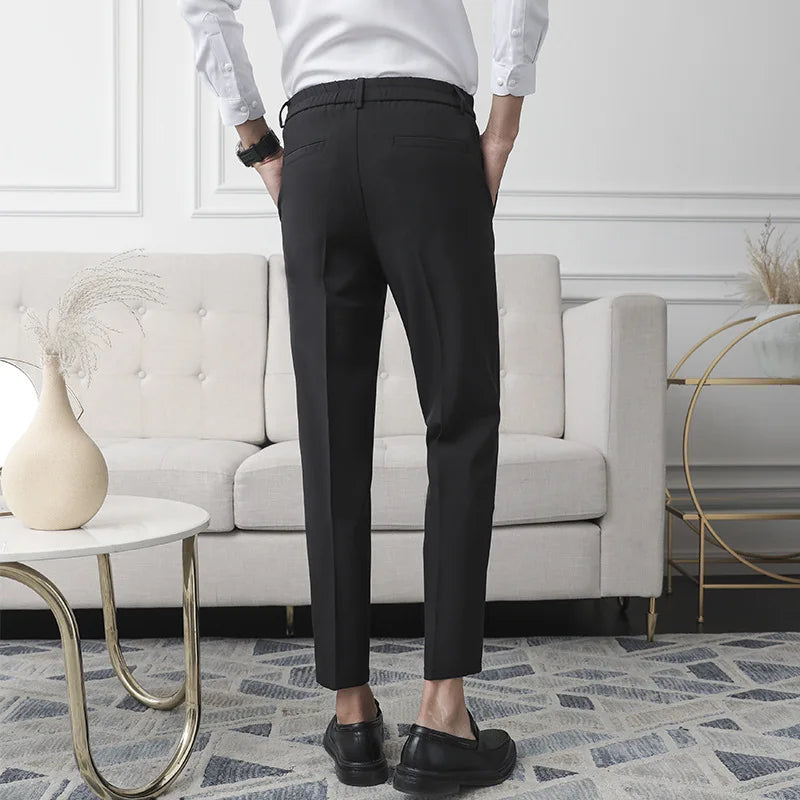 Men Non-iron fabric Dress Pants Slim Straight Black Apricot Dark Gray