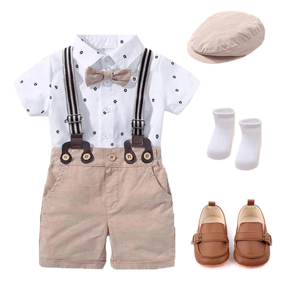 Baby Boy Clothing Suit Newborn Handsome Romper Bow Set Birthday Festival Gift Jumpsuit Hat Toddler Boys Wedding Outfit Dress