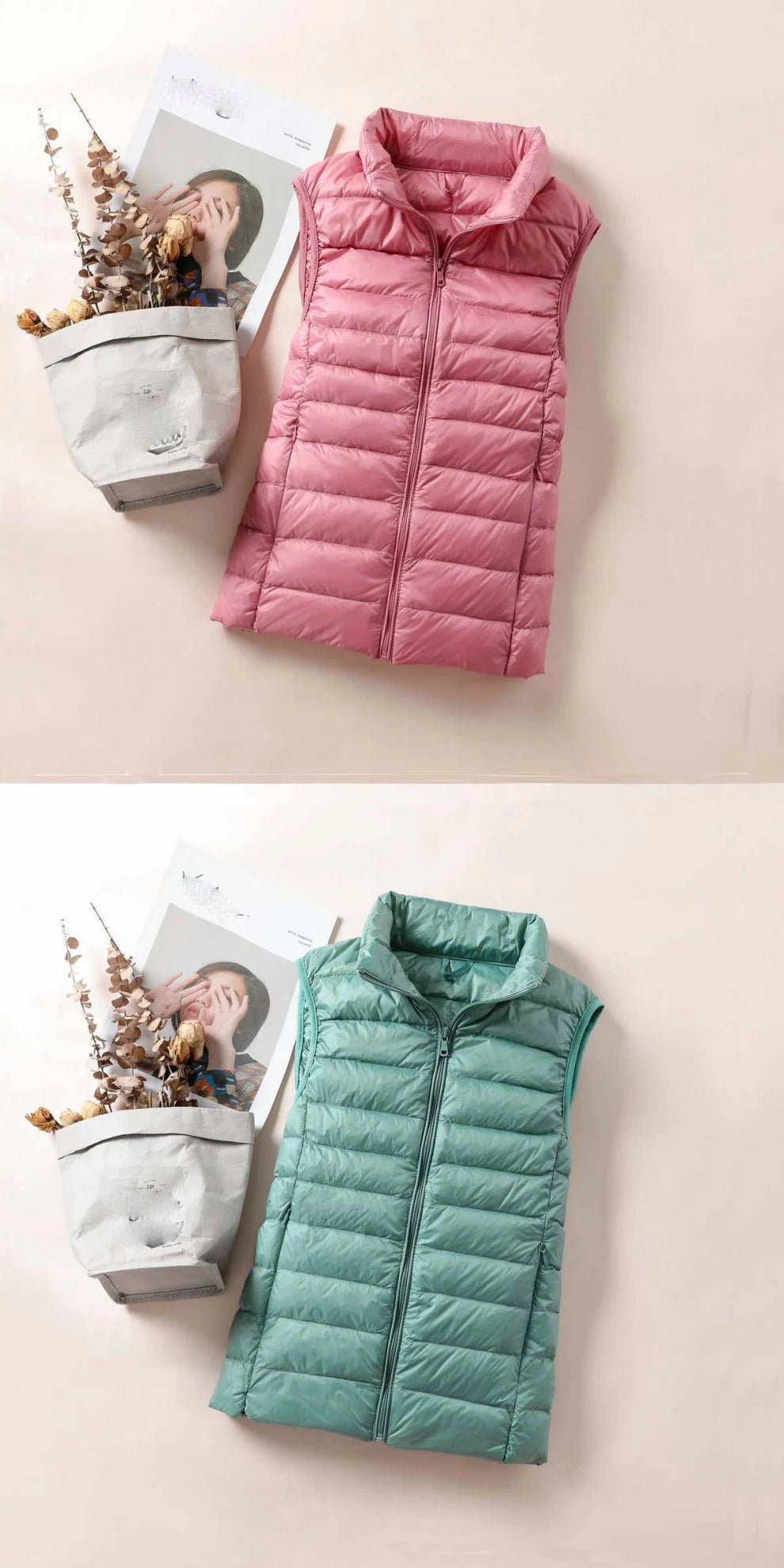 Women's White Duck Down Vest Sleeveless Jacket Winter Light and Warm