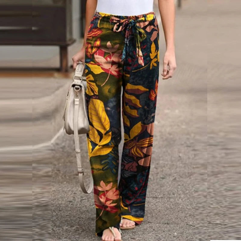 Women Long Pants 2024 Spring Fashion High Waist Drawstring Straight Loose Pants