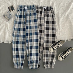 Pants Women Bunch of feet Fashion Loose Black Plaid Summer