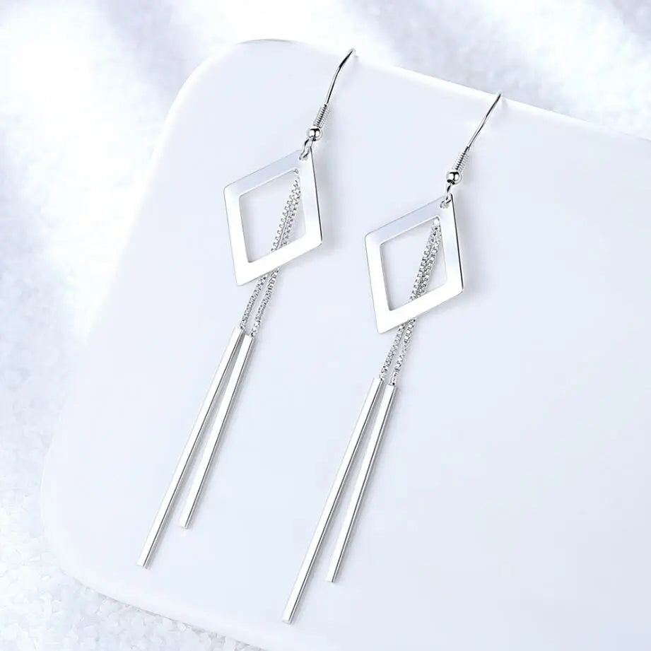 KOFSAC New Trendy Rose Gold 925 Silver Earrings For Women Geometric Hollow Square Long Tassel Earring Female Holiday Jewelry