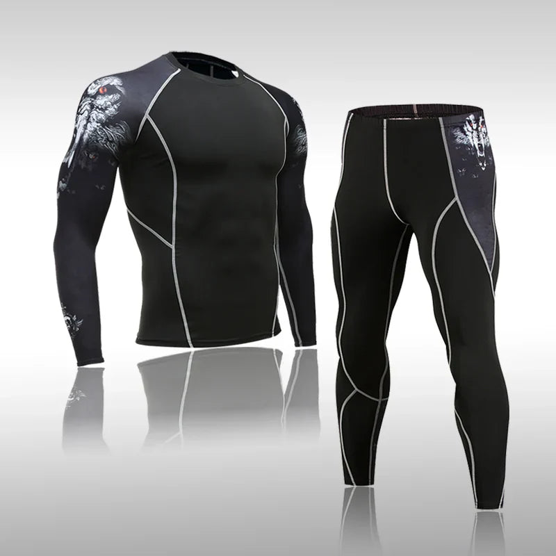 Men's Sports Suit MMA Running Quick-Drying Sportswear Compression Suit Fitness Training 3-Piece Sports Tights