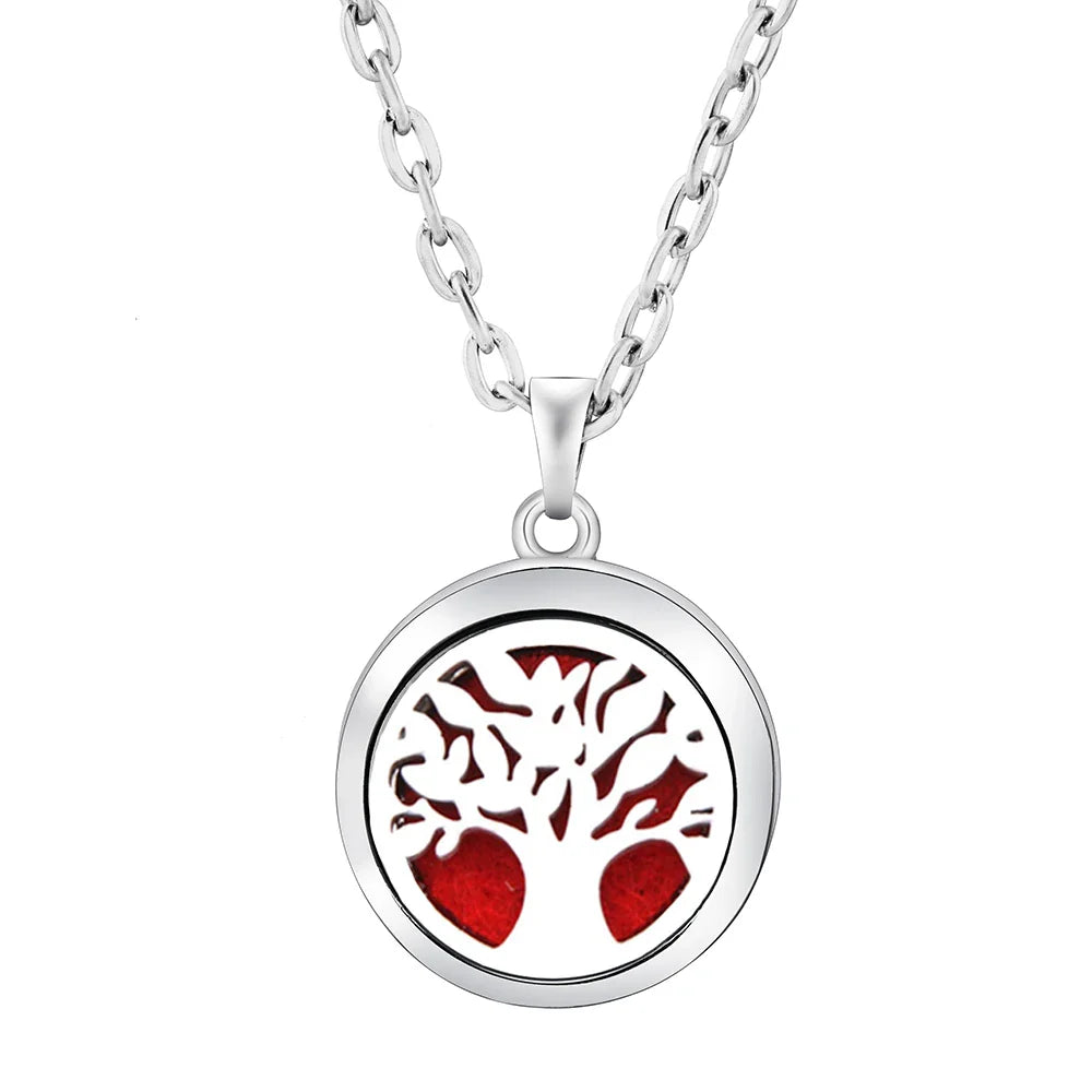 New Stainless Steel Fashion Tree Of Life  Aromatherapy Necklace Essential Oil Diffuser Perfume Locket Pendant Women Jewelry Gift