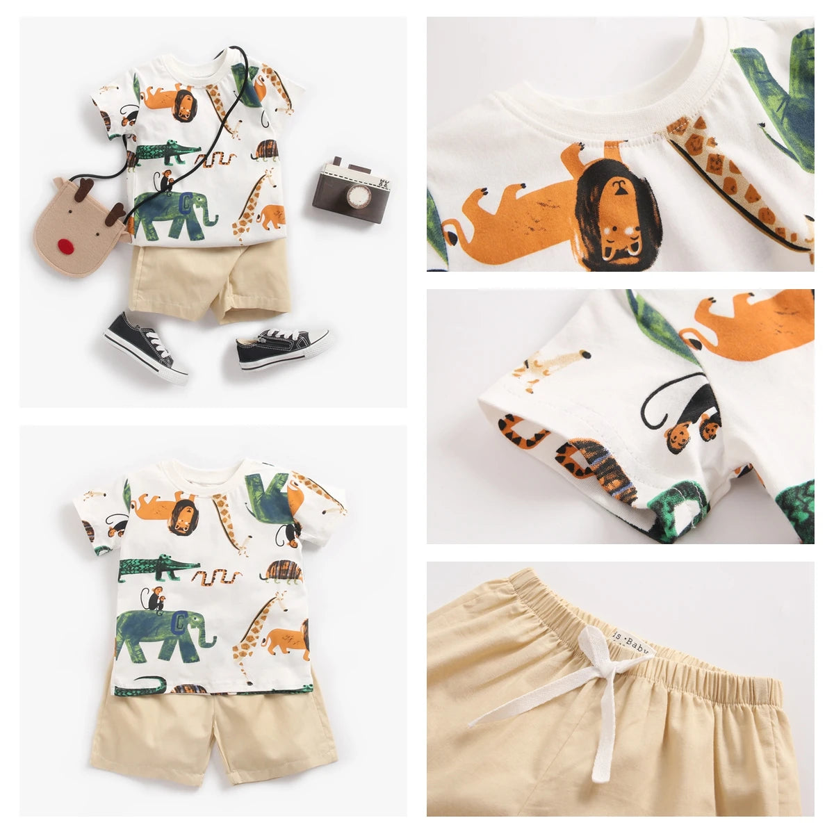 Cartoon Boys Clothing Sets Summer Short Sleeve Cotton Baby Tops + Baby Shorts 2Pcs Casual