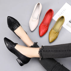 Brand Shoes Thick Heel Ladies Pumps Genuine Leather Pointed Toe