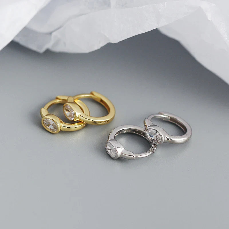 WANTME 925 Sterling Silver Simple Oval Cut Zircon Hoop Earrings for Women Geometric European Piercing Huggie Jewelry Female Gift
