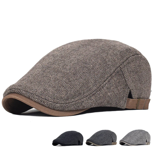 Big Size Newsboy Cap Men Winter Wool Thick Warm Vintage Herringbone Casual