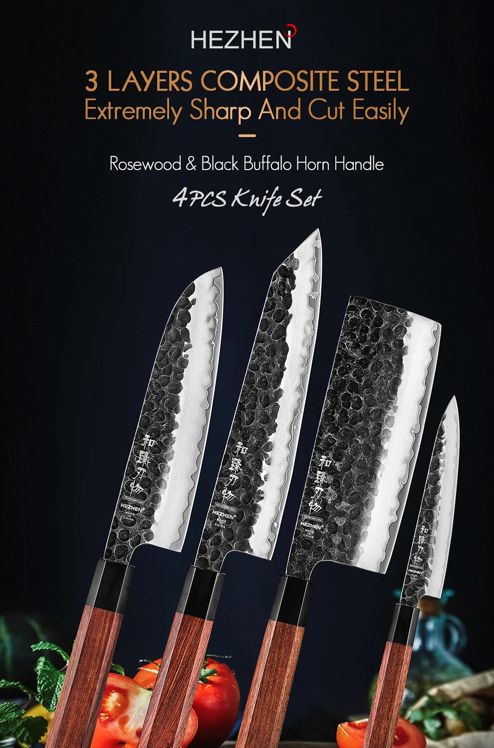 1PC-5PC Kitchen Knife Set Chef Utility Stainless Steel 3 Layers Composite