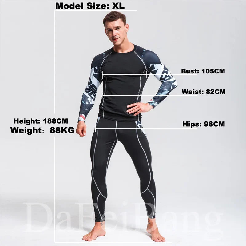 Men's Sports Suit MMA Running Quick-Drying Sportswear Compression Suit Fitness Training 3-Piece Sports Tights