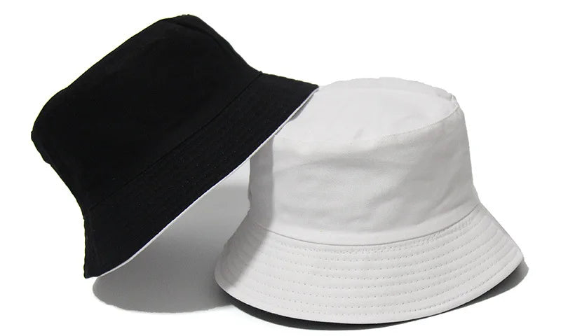 Black Solid Dots Bucket Hat Two Side Wear Unisex Simple Bob Caps Hip Hop Gorros Men