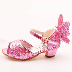 Girls Sandals Rhinestone Butterfly pink Latin dance shoes 5-13 years old 6 children