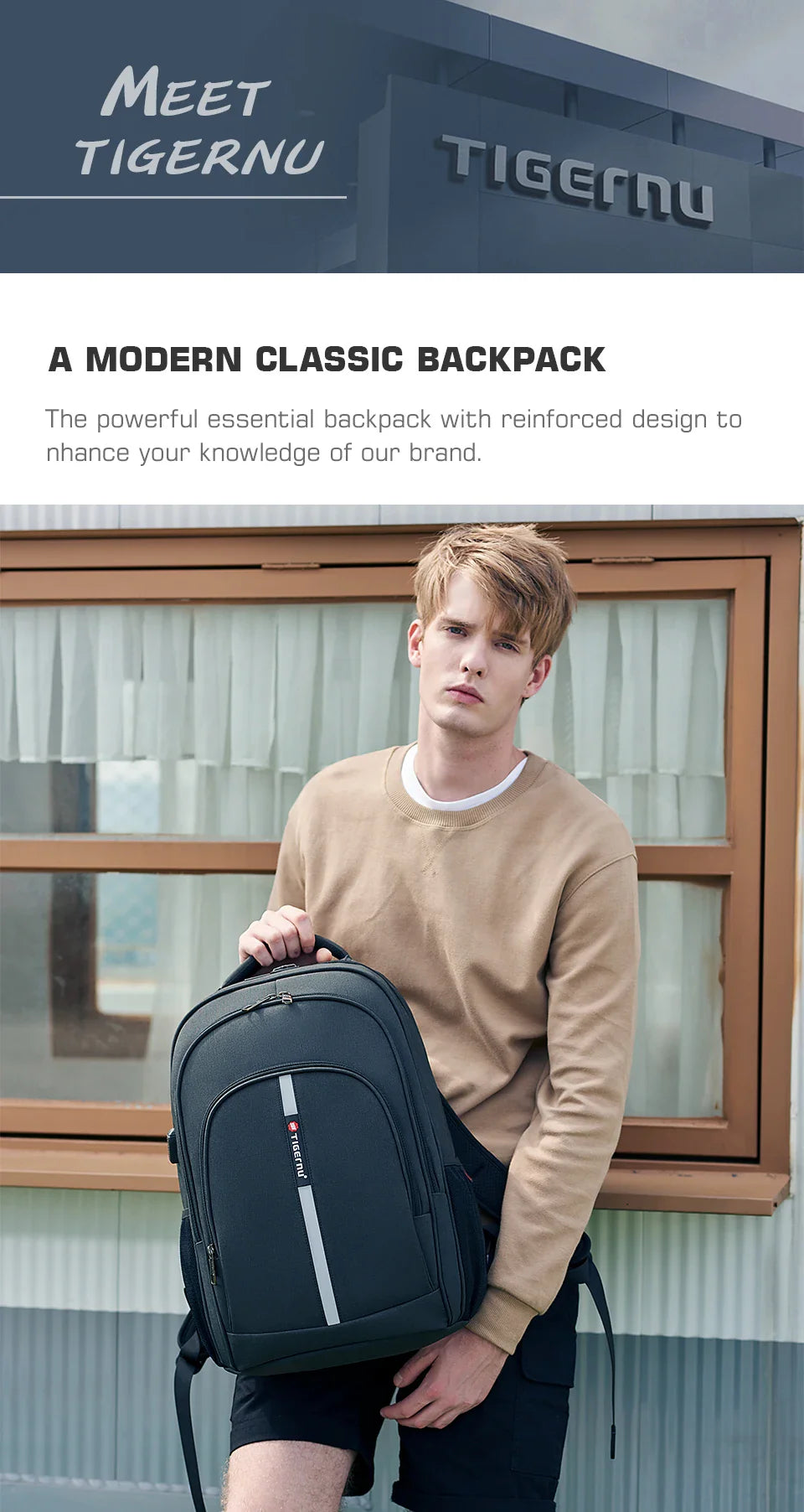 Tigernu Large Capacity Backpack 15.6inch Laptop Backpack Anti Theft Men Backpack College Schoolbag Travel Backpack Bag For Men