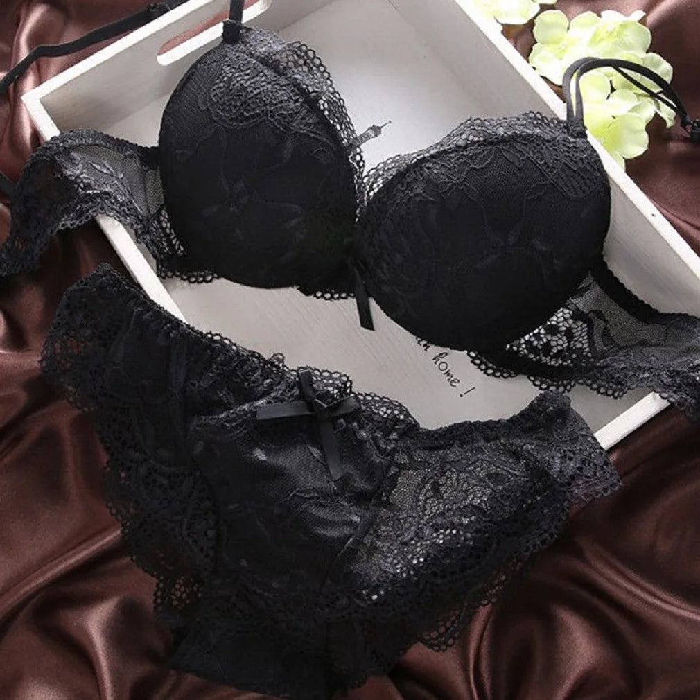 Women's Push Up Embroidery Lace Floral Bra Sets Panties Underwear 5 Colors