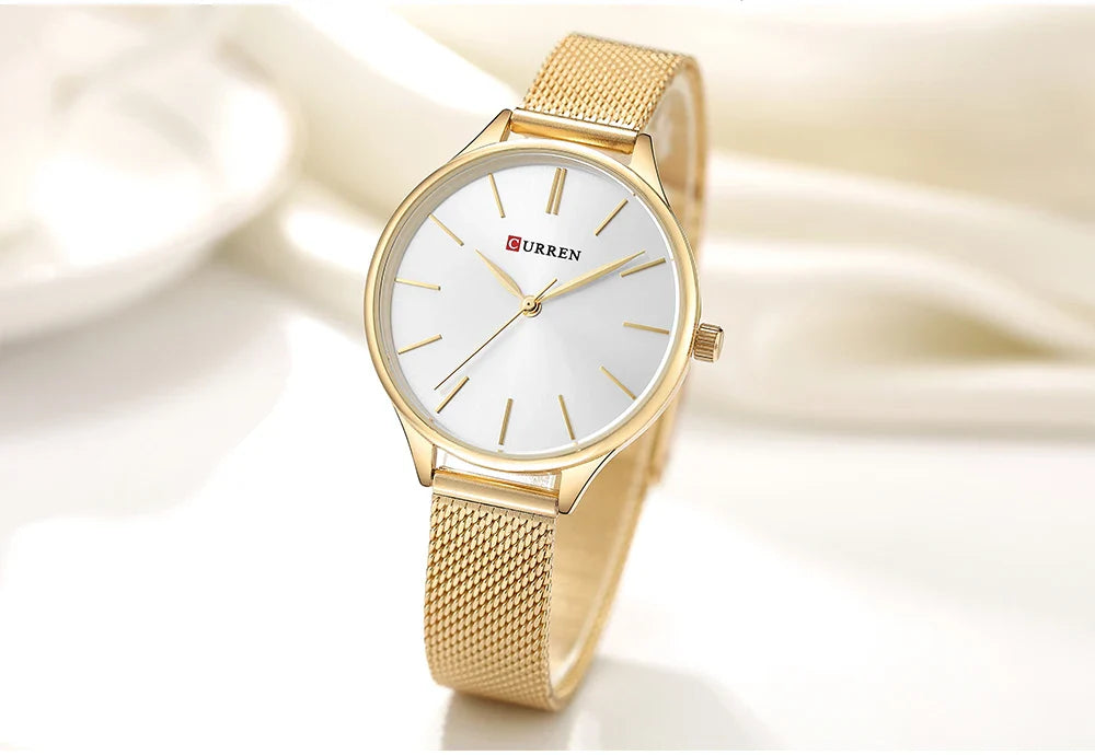 CURREN Original Women's Luxury Watch Matte Dial Japanese Quartz Movement Stainless Steel Mesh Strap with Box