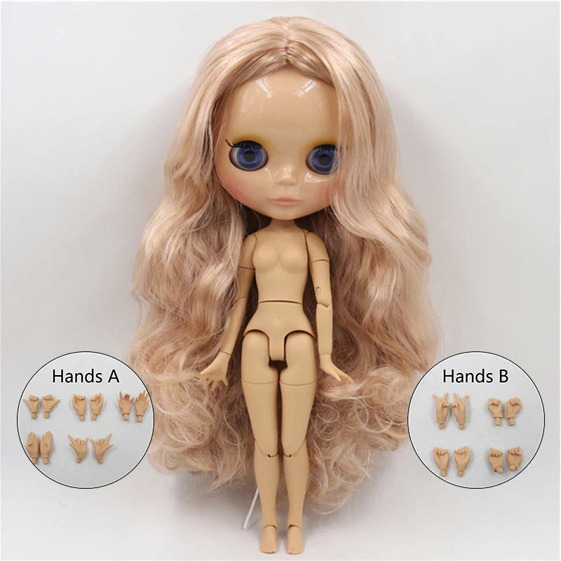 ICY DBS Blyth doll 1/6 bjd joint body tan skin doll glossy face 30cm toy random eyes colors