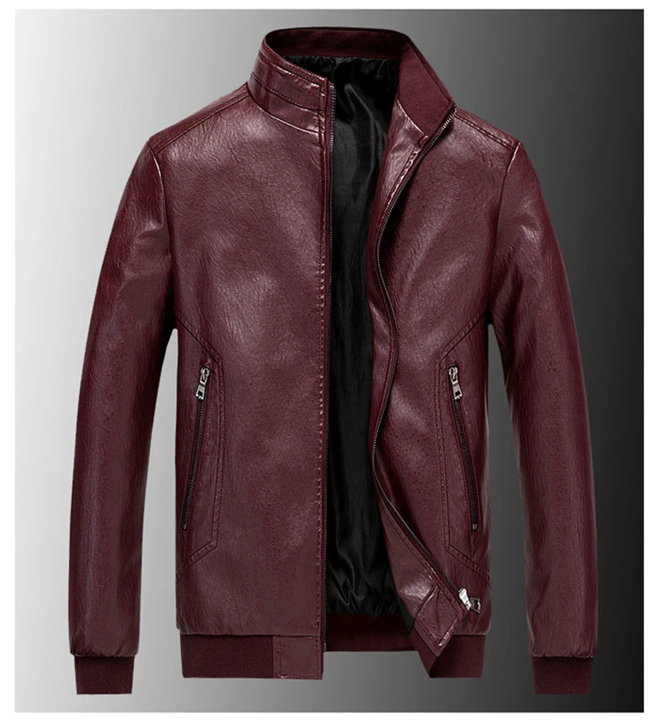 Plus Size 6XL 7XL Men's PU Jacket Solid Color Autumn Leather Jacket Coat Big Size