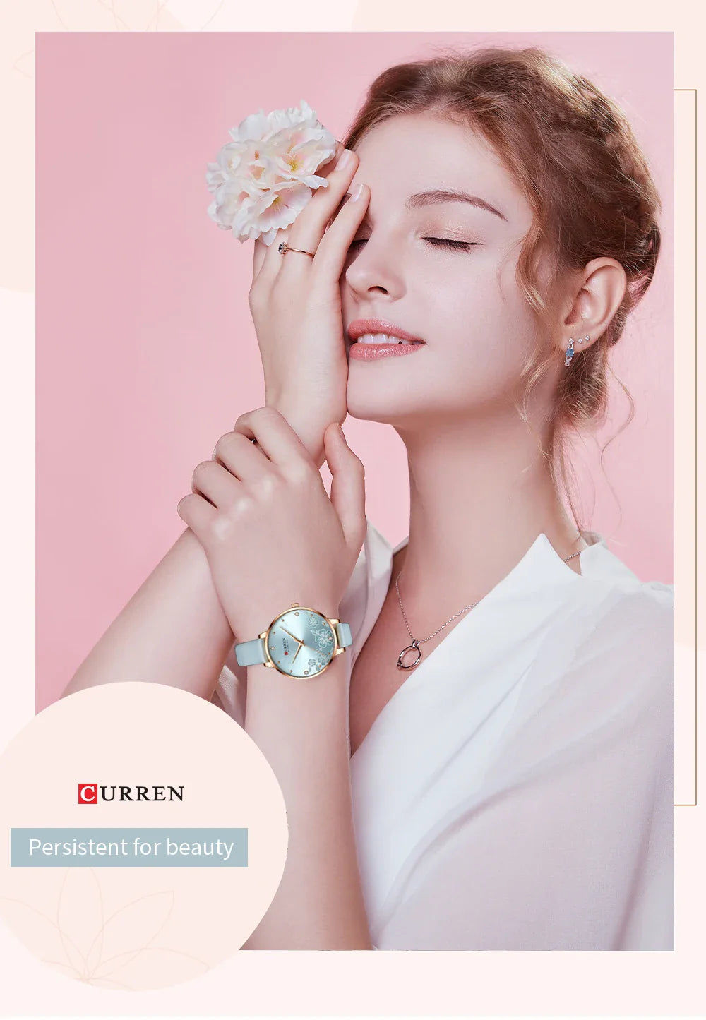 CURREN Watches Women Brand Leather Quartz Wristwatches Luxury Design Clock for Ladies Charm Flowers Dial with box