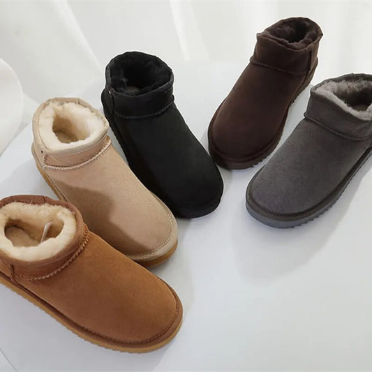 Fashion Winter Ankle Rubber Wool Boots For Women Australian Genuine Cowhide Leather