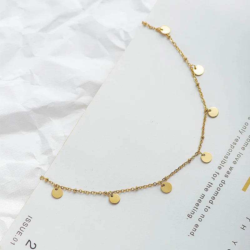 Wild & Free Stainless Steel Round Gold Plated Disc Choker Necklace For Women