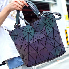 Luminous reflective  Bag Geometric Tote Folding Shoulder Bags for women