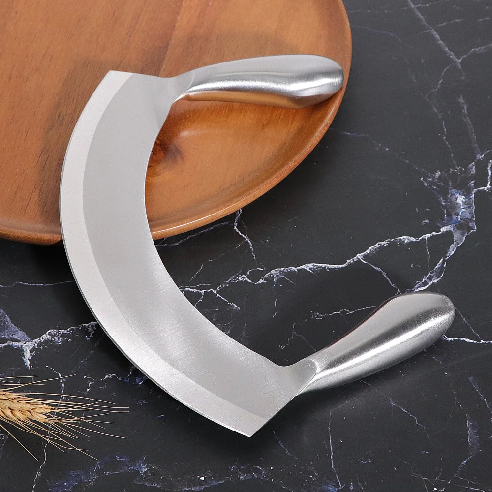 8.5 Inch Stainless Steel Mezzaluna Knife Pizza Cutter Fruit Vegetable Salad Chopper