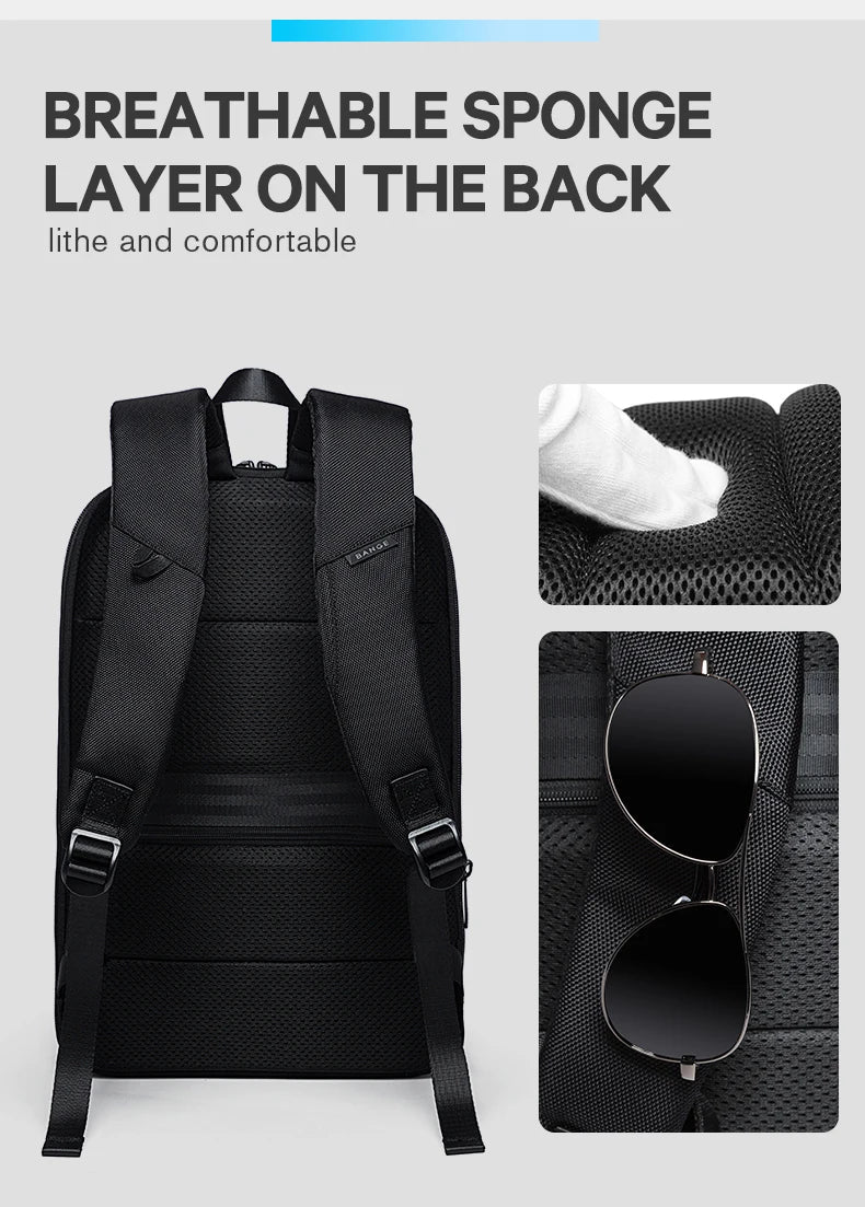 BANGE Slim Men Business Expandable Waterproof 15.6" Laptop Backpack Fashion Male Travel Light Scalable Shoulder Bags for Men