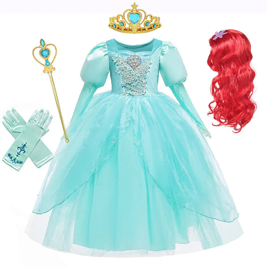 Halloween Mermaid Costume for Girls Disney Princess Ariel Ball Gown Kids Christmas