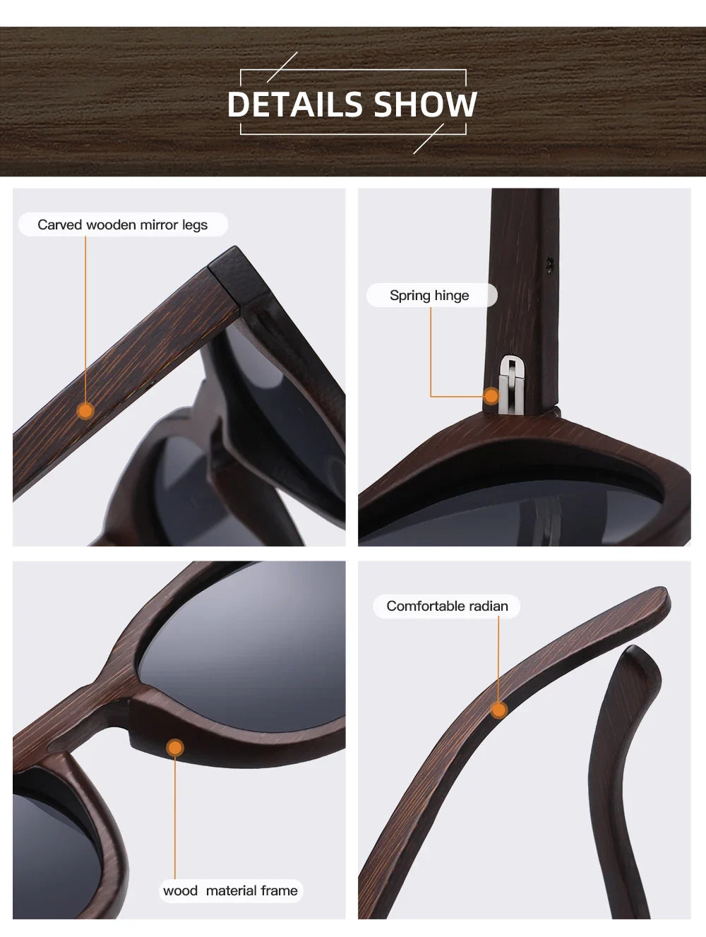 GM Brand Desgin Spring New Style 100% Bamboo Polarized Sunglasses Men Women Fashion Glasses UV400 paper Box 8240