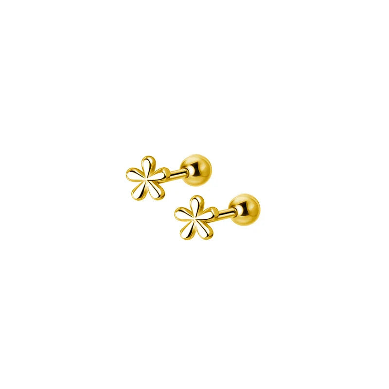 WANTME 925 Sterling Silver Fashion Simple Golden Flower Beads Small Stud Earrings for Women Teen Piercing Jewelry Accessories