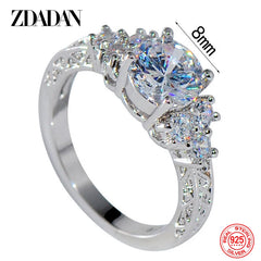 Silver 8MM Zircon Finger Ring For Women Fashion Wedding Jewelry Accessories