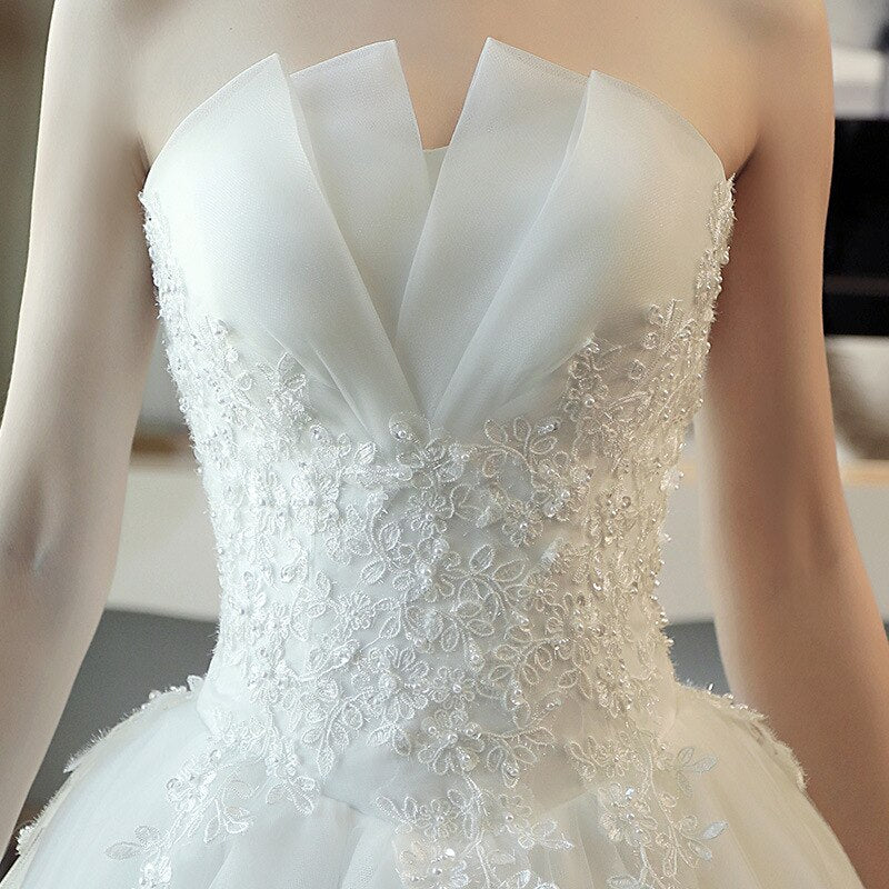White Bridesmaid Dresses: Wedding Dress Bride White Flower Dress Tube Top Lace