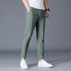 Ankle Length Ice Silk Men Trousers Black Khaki Korea Thin Summer Casual Suit Pants Chandals