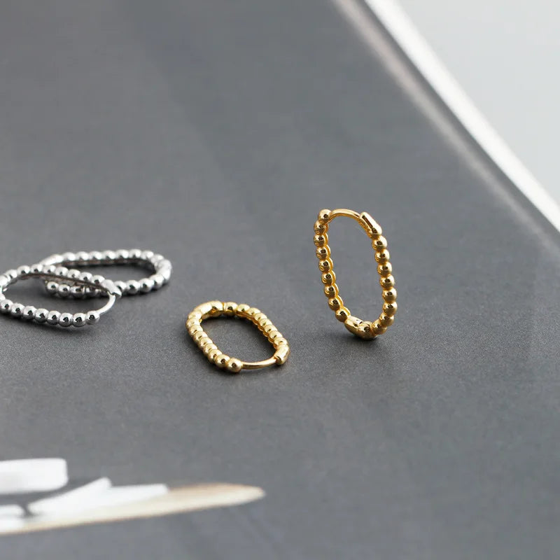 WANTME 925 Sterling Silver Punk Simple Pirecing Geometry Hollow Beads Stud Earrings for Women Girl Chic Birthday Goth Jewelry