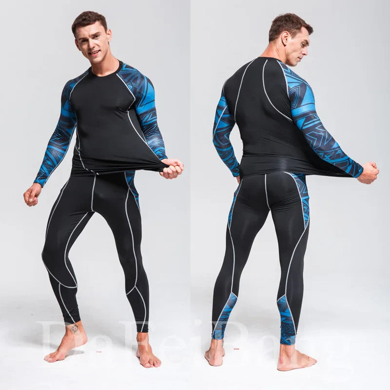 Men's Sports Suit MMA Running Quick-Drying Sportswear Compression Suit Fitness Training 3-Piece Sports Tights